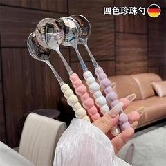 Colorful Pearl Stainless Steel Spoons with Plastic Handles,
