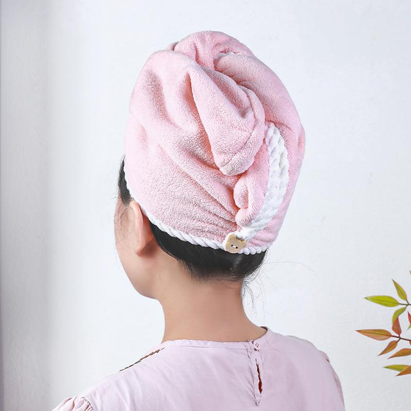 Thickened Absorbent Quick-Dry Hair Drying Cap, Coral Fleece