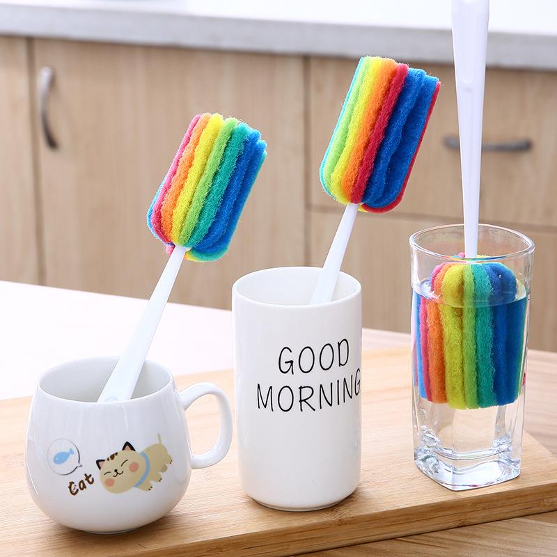 Wall-Mountable Kitchen Multicolor Cup Cleaning Brush with Lo