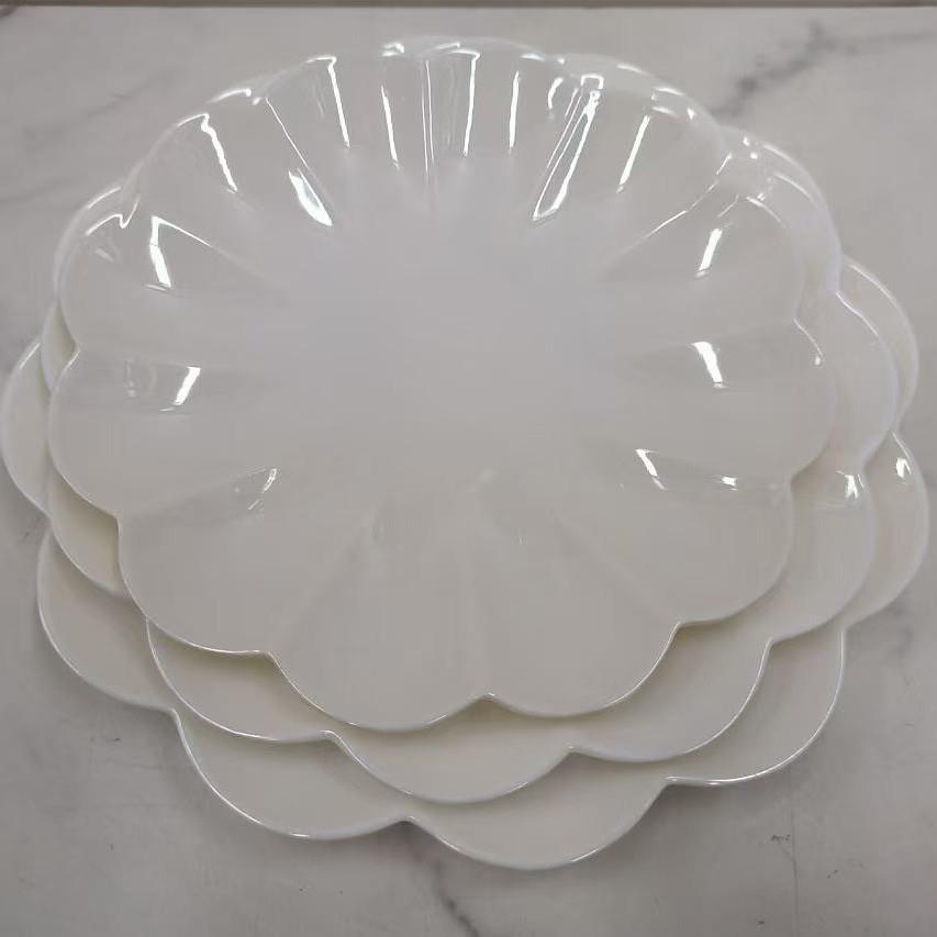 Flower-shaped creative white melamine round platter for hote