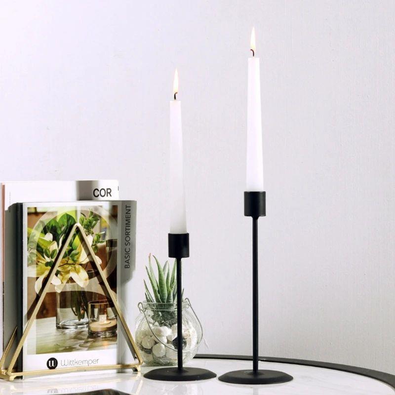 2 Pcs Black Metal Retro Holders Romantic Candlelight Dinner