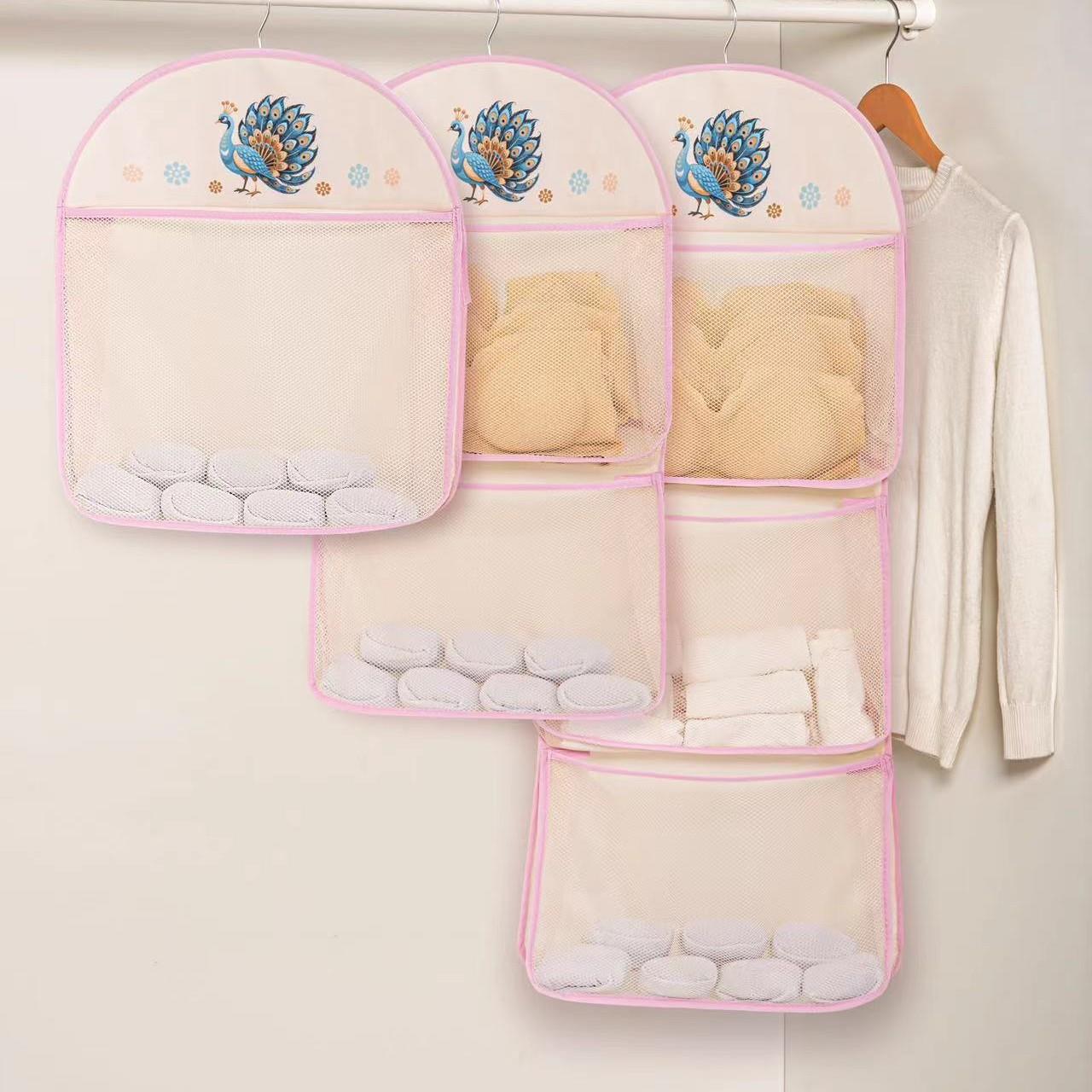 Peacock Pattern Socks Storage Hanging Bag, Dormitory Wardrob