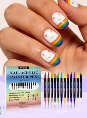 Nymixa Dual-Head Nail Art Pen Set, DIY Manicure Tool, Multic