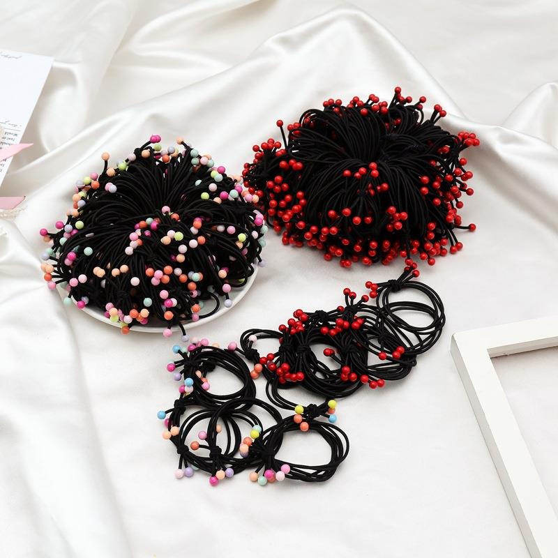 Korean-style 6-bead hair tie with small cherry bow, suitable
