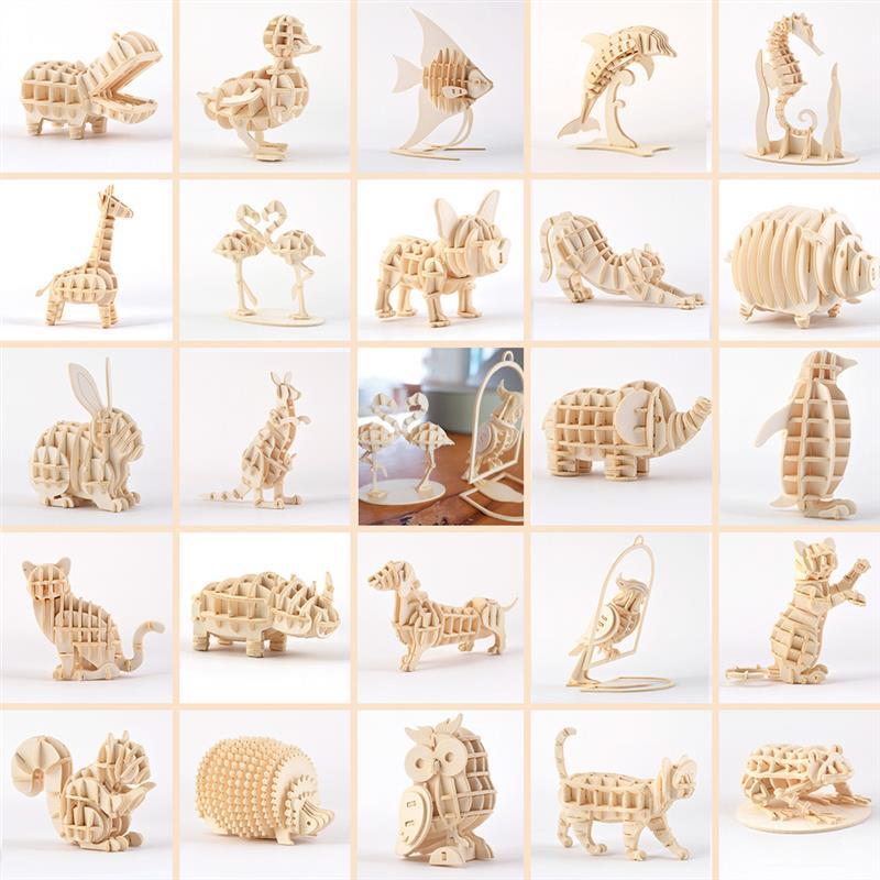 3D Ornaments Wooden Puzzle Animal Assembly Kits DIY Table De