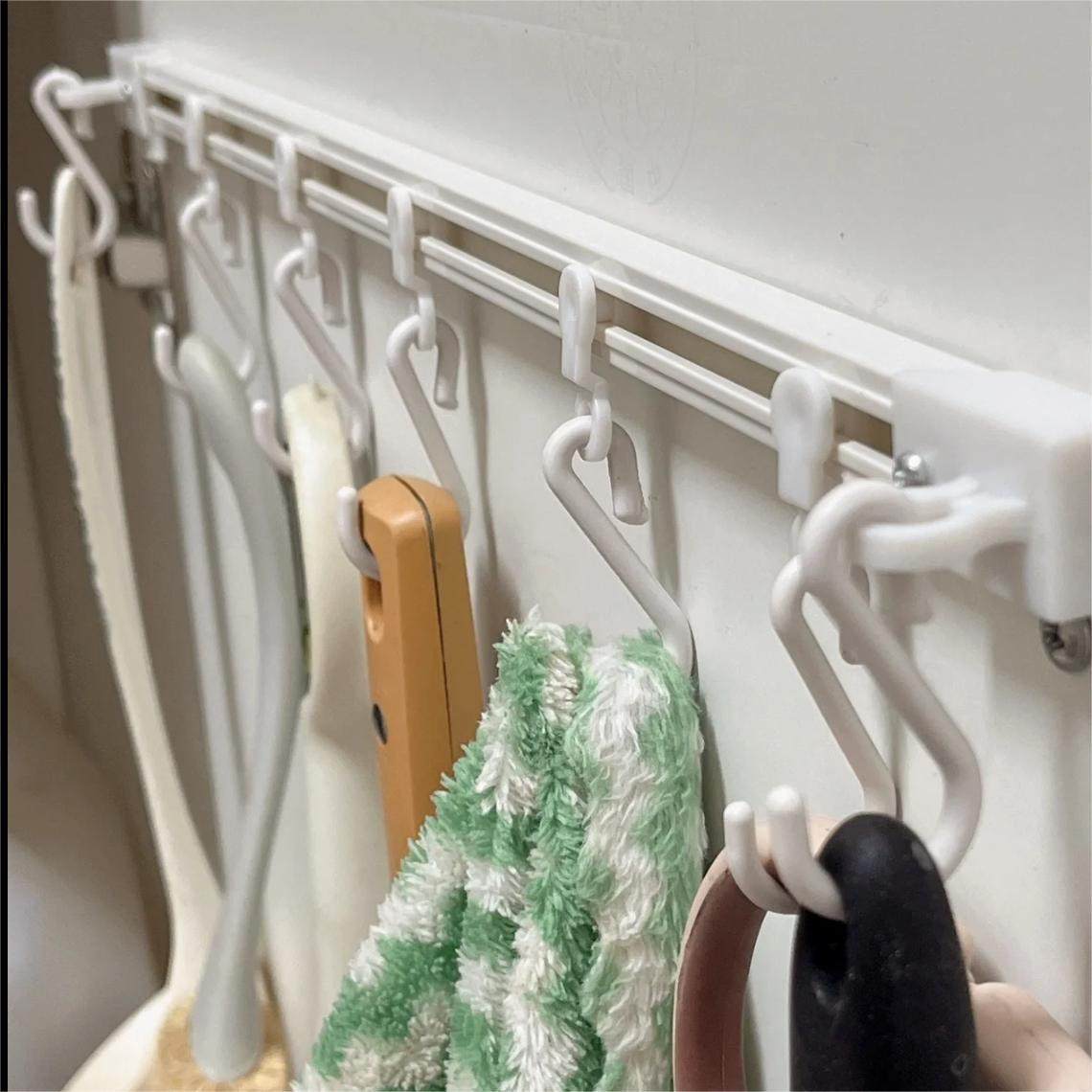 Sliding rail kitchen storage hooks, adhesive door hooks, no-