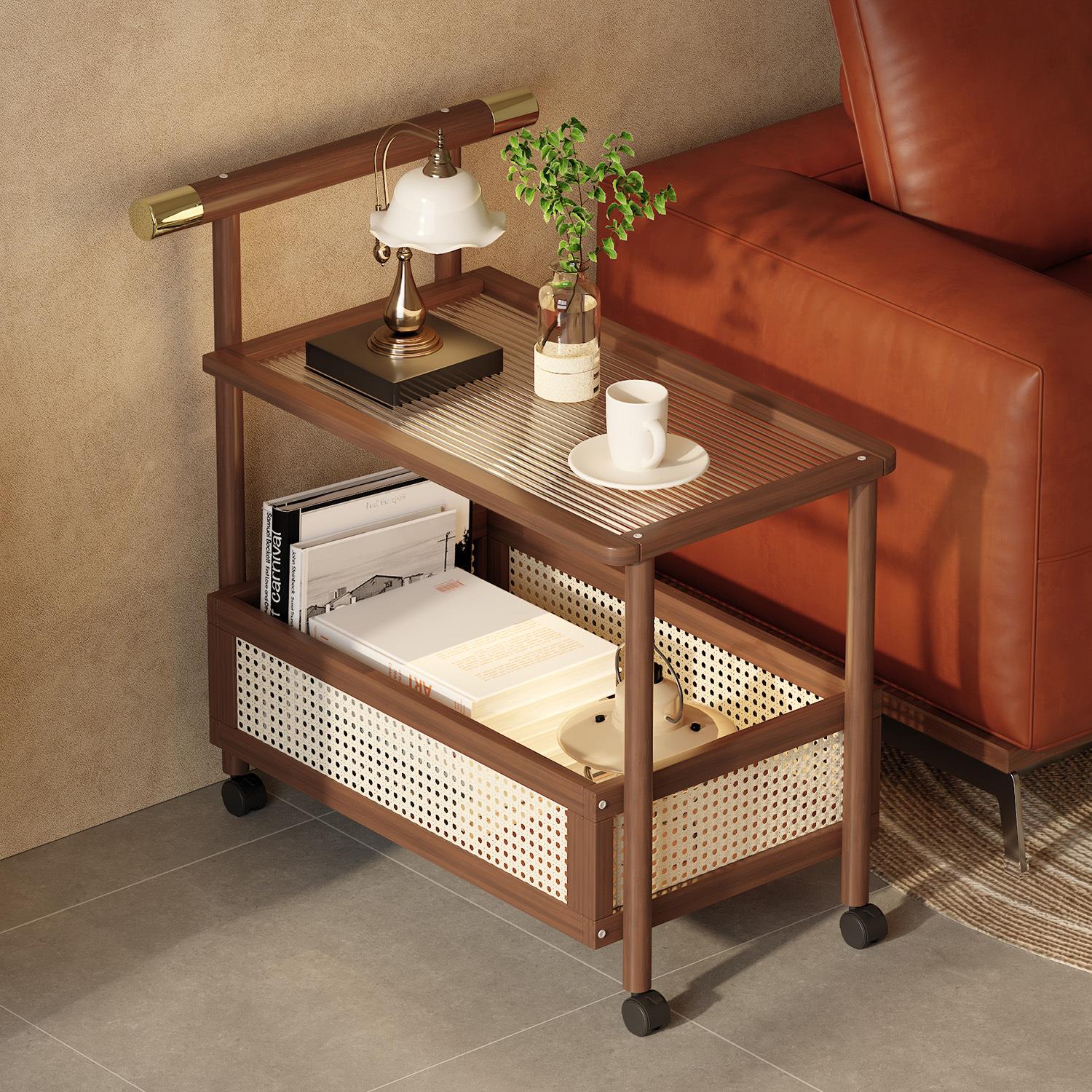 Vintage-style sofa side table, movable tea table, elegant si