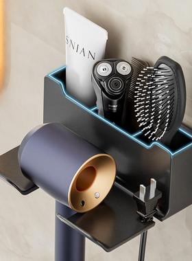 Wall-mounted hair dryer holder, no-drill bathroom storage ra