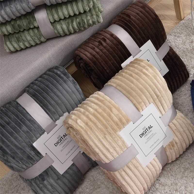 Pure color cloud mink fleece striped blanket flannel blanket