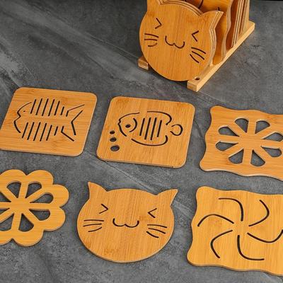 Wholesale wooden coasters, cartoon heat-insulating pads, tab