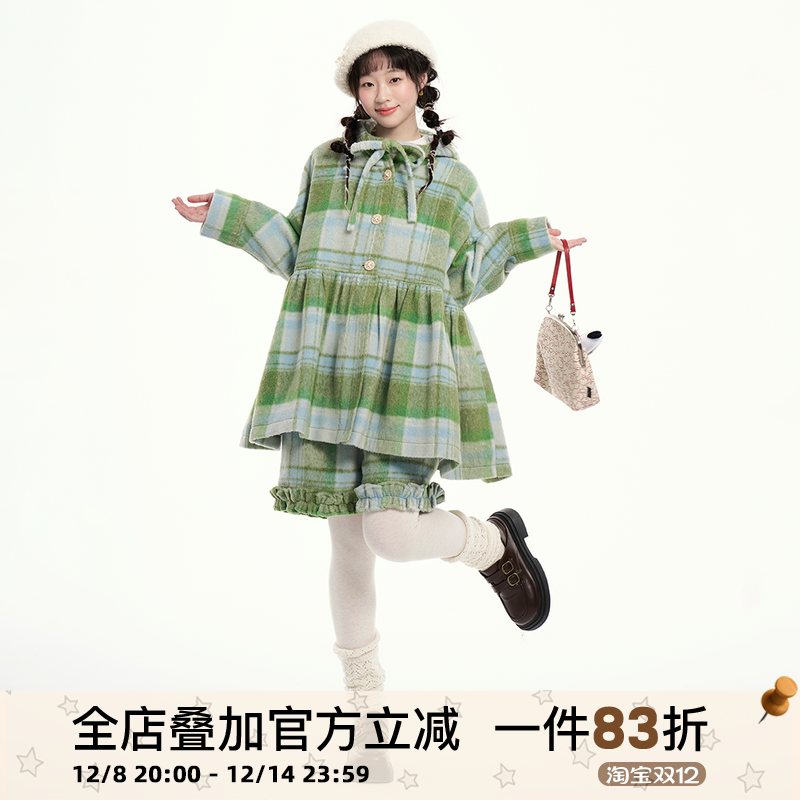 iamnotbad撞色木耳边斗篷式大衣