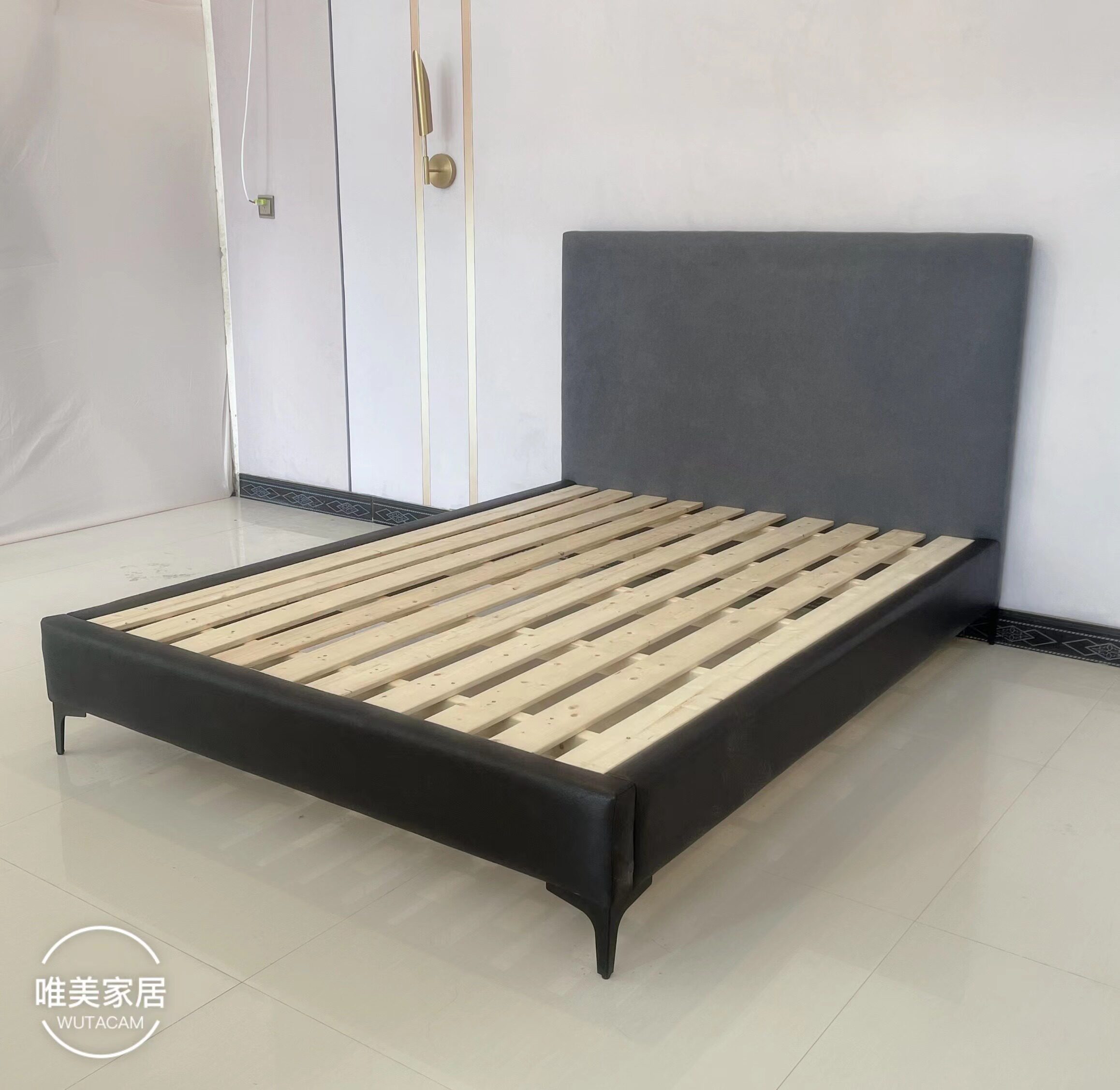 棉麻布艺床现代轻奢简约北欧单人1.5米床小户型次卧床科技布黑色