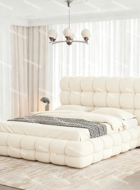 意式棉花糖双人床羊羔绒白色主卧泡芙床法式奶油风布艺床高端大床