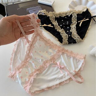 腰斩美姬~辣妹性感缎面内裤少女低腰细带冰丝夏季腿环开叉三角裤