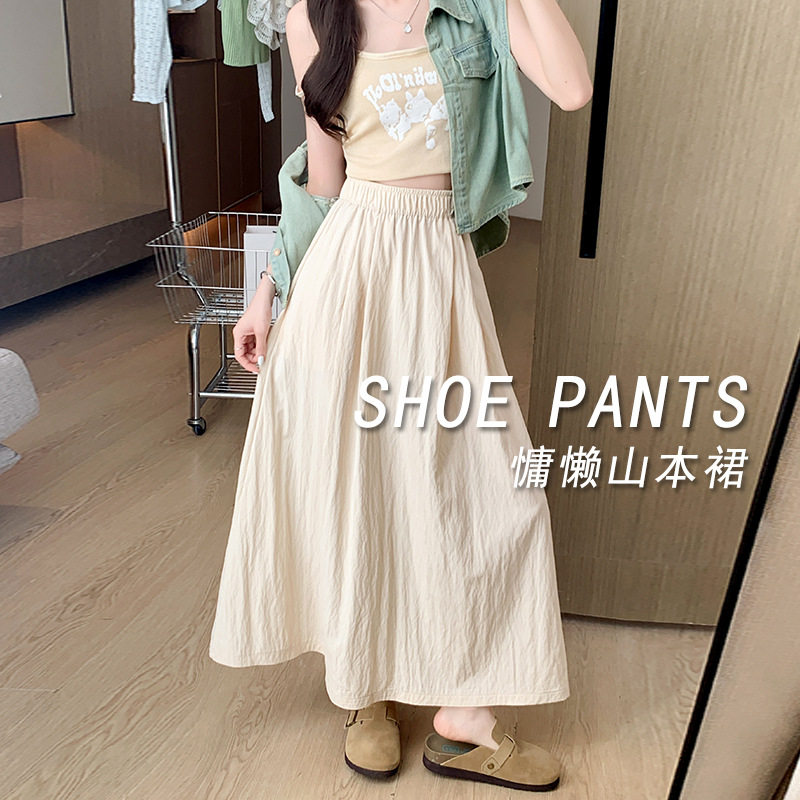 慵懒风垂坠高腰阔腿百褶半身裙女