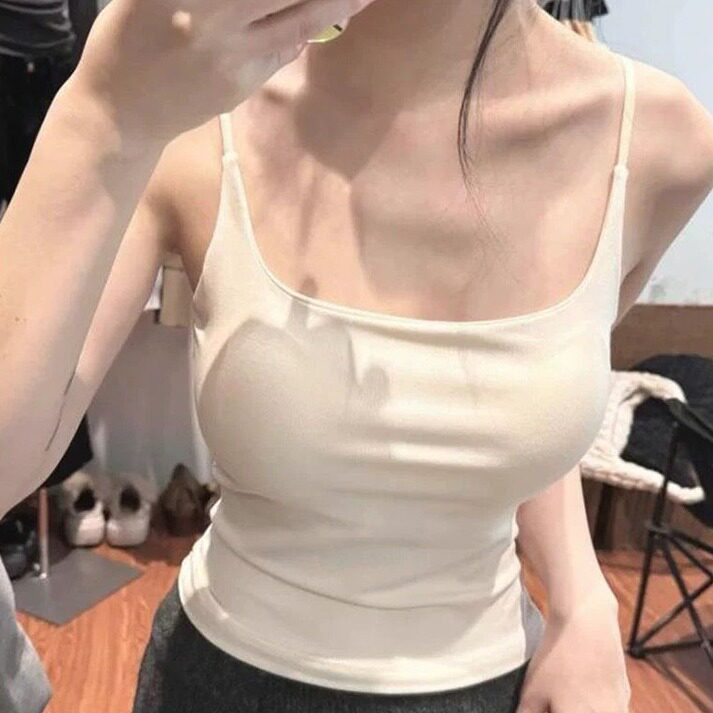 莫代尔夏款美背自带胸垫吊带上衣