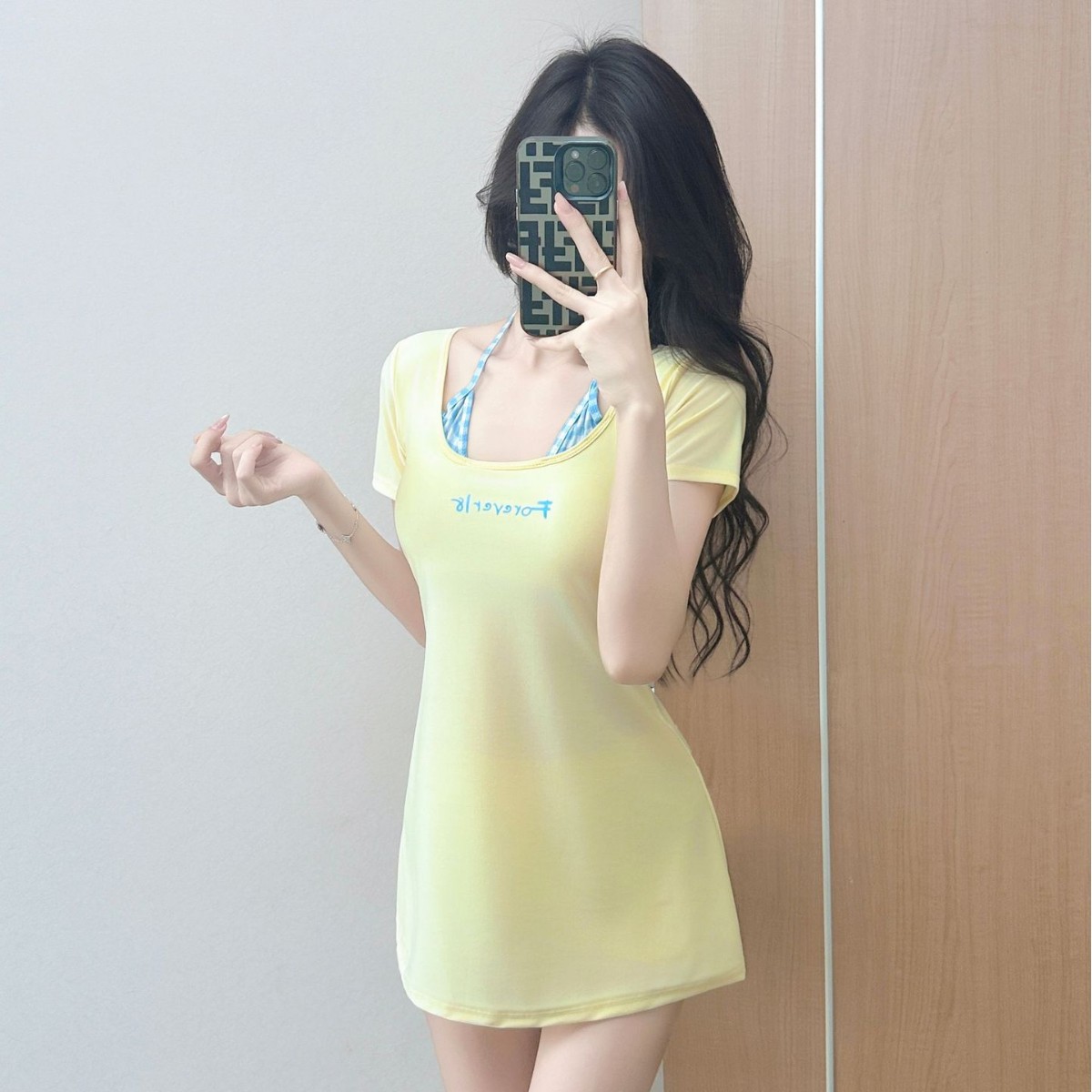 保守可爱显瘦短袖裙式连体泳衣女