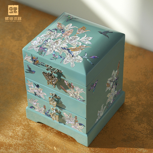 螺钿漆器首饰盒结婚礼物百年好合高档耳饰品项链收纳新婚闺蜜礼物