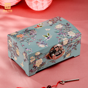 螺钿漆器玫瑰首饰盒结婚礼物木质高档耳饰品项链收纳盒中式珠宝盒