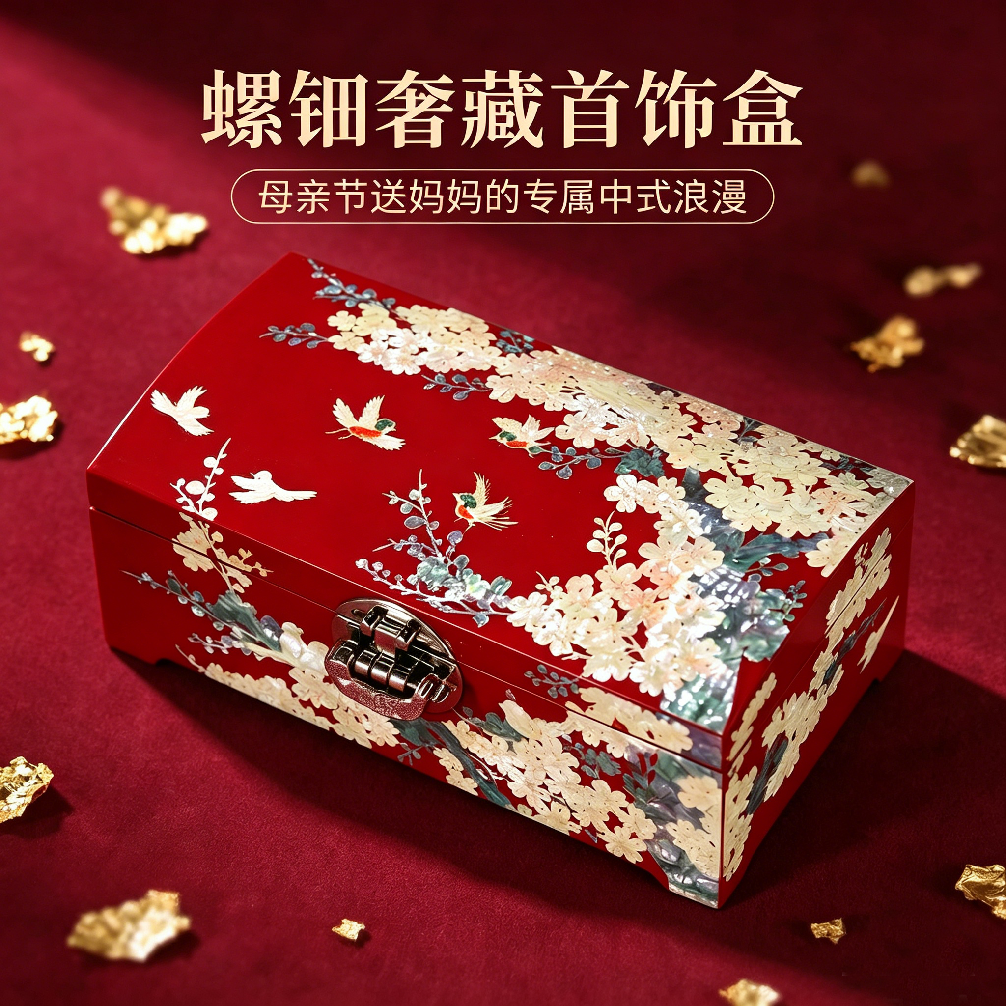 非遗螺钿首饰盒珠宝收纳手镯送妈妈长辈岳母生日老婆结婚纪念礼物