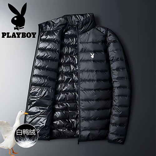 花花公子男士轻薄羽绒服立领连帽