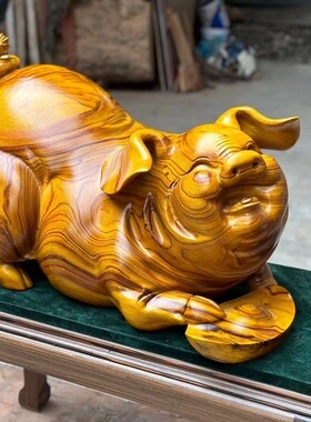 动物香樟木招财纳福猪吉祥摆件