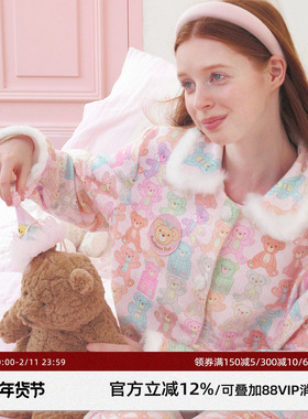 RooMance汝曼司 软糖小熊雪尼尔绒睡衣女冬加厚可外穿家居服套装
