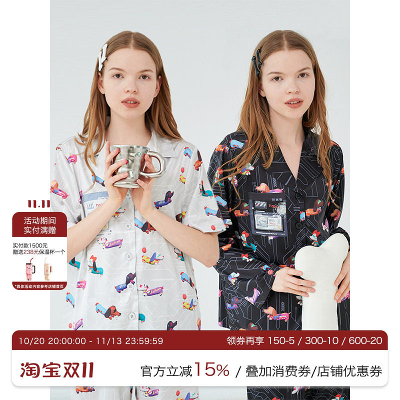 汝曼司男女冰丝原创腊肠犬印花