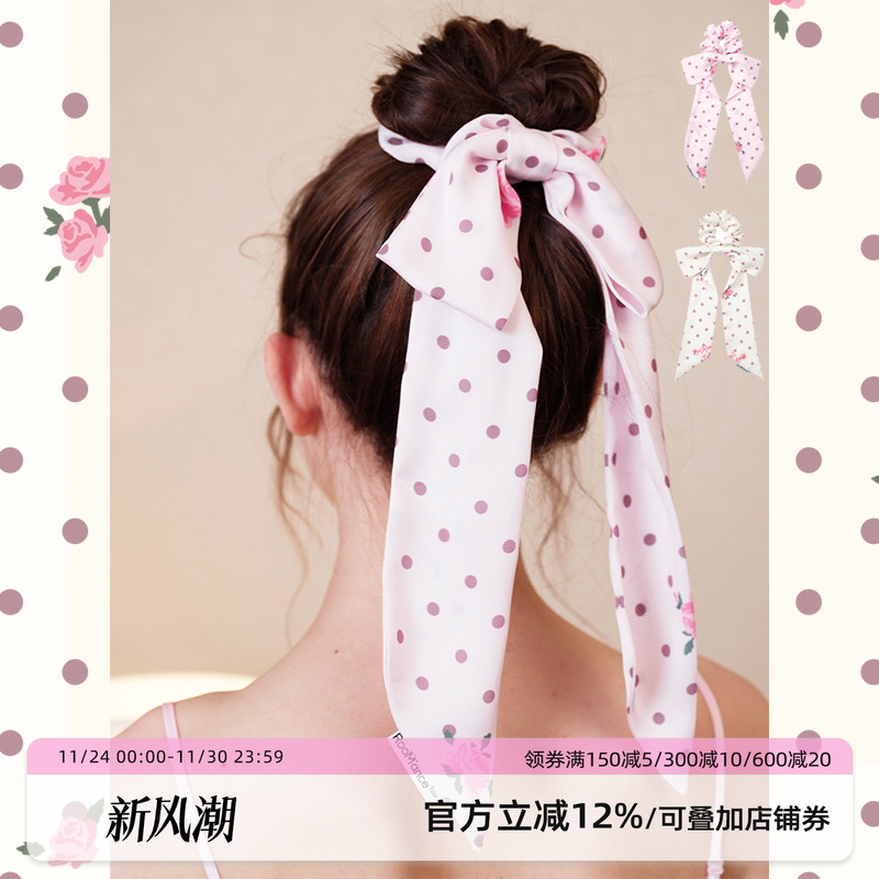 汝曼司法式波点蝴蝶结绸缎发圈