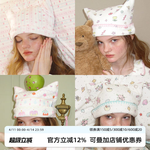 原创可爱猫耳帽防风月子帽女睡帽