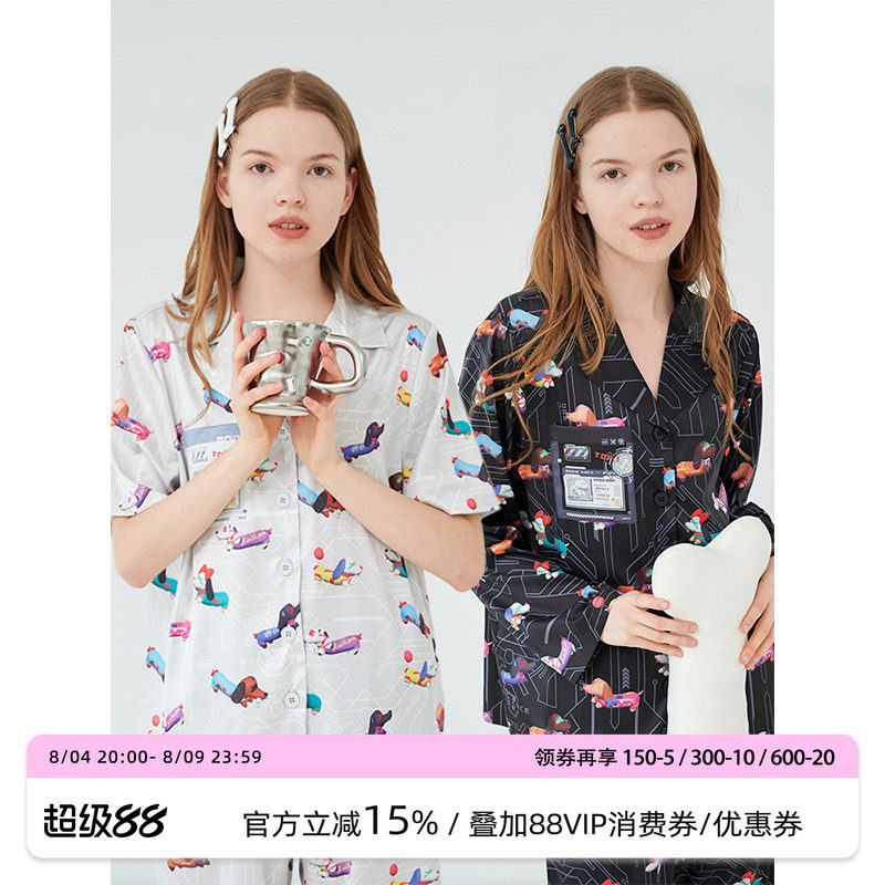汝曼司男女冰丝原创腊肠犬印花