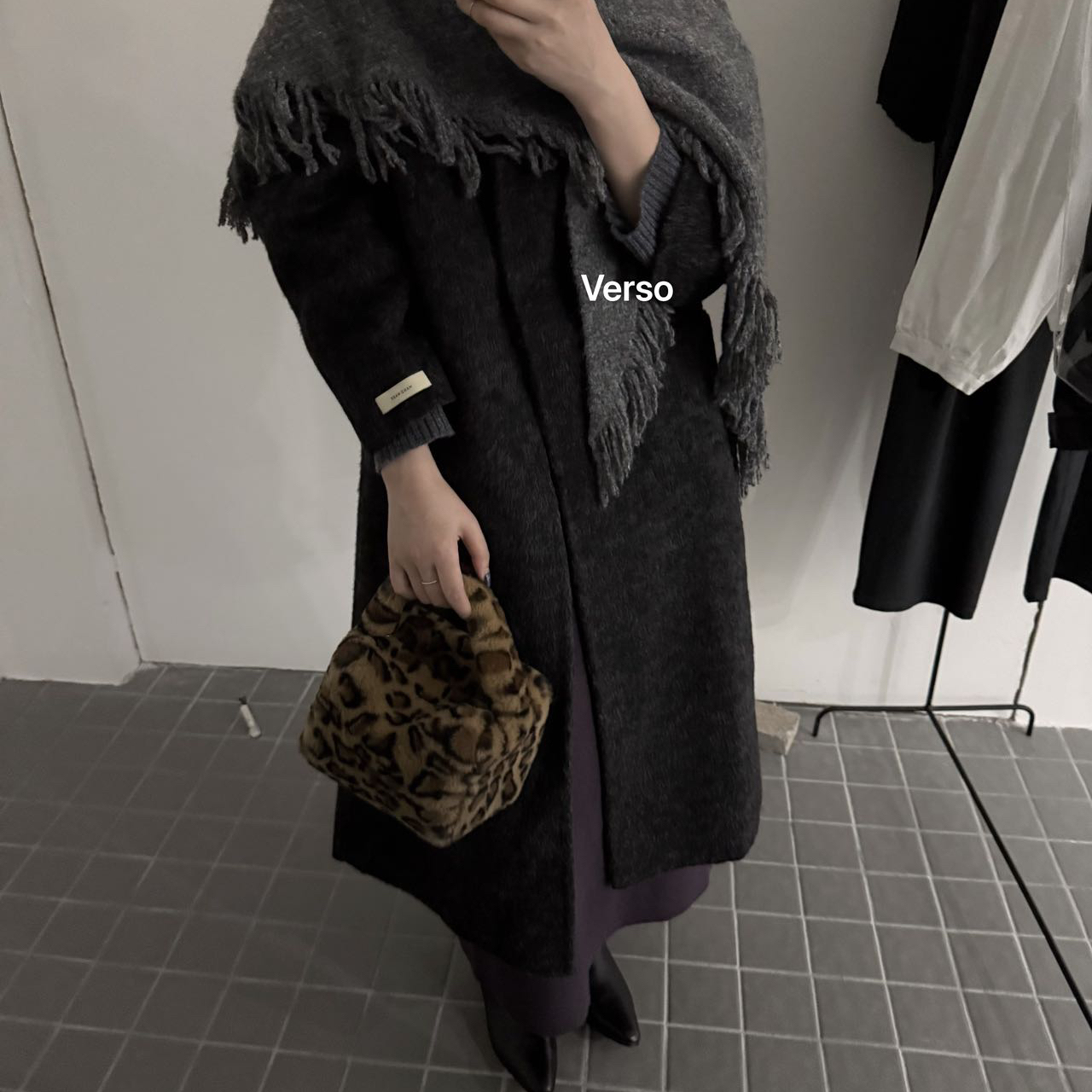 VERSO-冬上新法式复古风宽松长款大衣(配围脖)A03