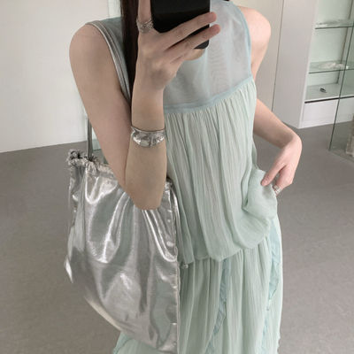 eternal.西子-夏上新天丝网纱拼接仙气上衣小衫52069