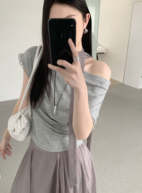 eternal.西子-带装饰自带温柔韩系感上衣短袖T恤(可一字肩)52050