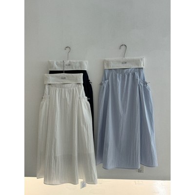 上新【eternal.西子】半松紧腰口袋相筋宽松质感纯色半身裙50565#