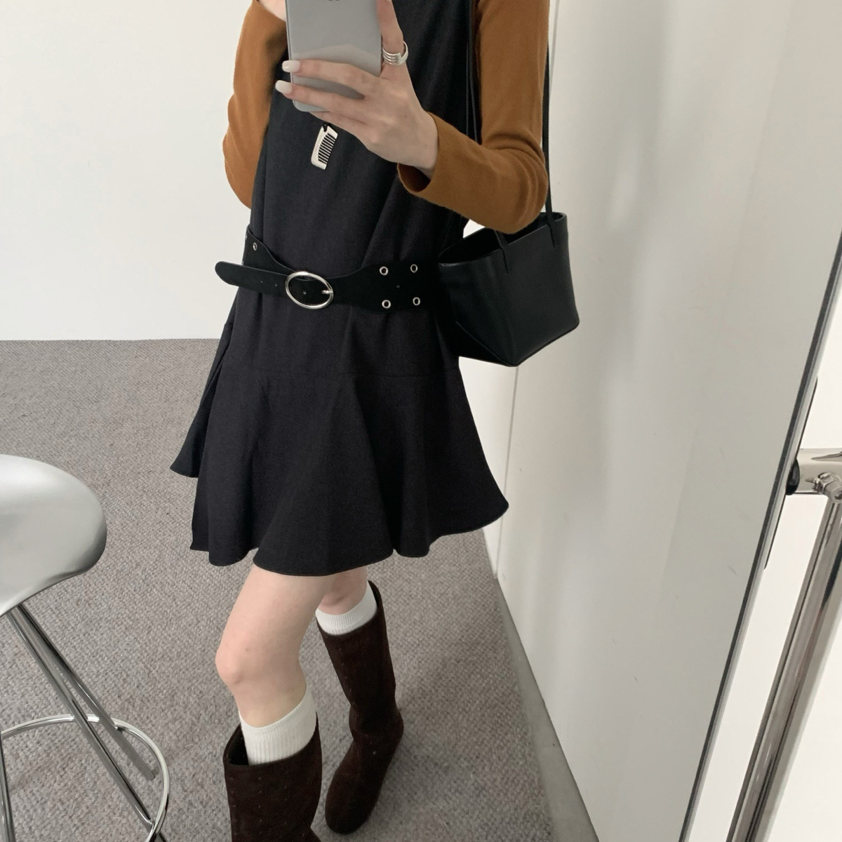 eternal西子下摆不规则呢料宽松叠穿百搭背心连衣裙连衣裙51508
