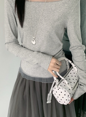 eternal.西子-首爆大领子网纱拼接收腰百搭不挑人小衫针织衫51779