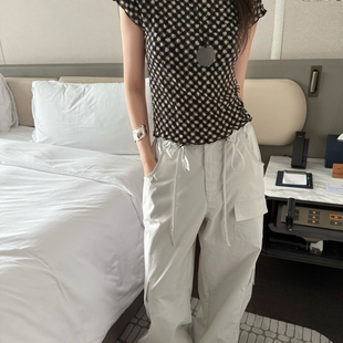 AT BRUNCH-夏上新韩系褶皱感波点显瘦短袖T恤JS6101