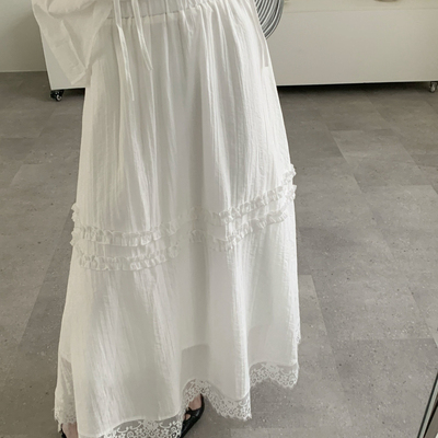 eternal.西子-春蕾丝下摆拼接大裙摆花边半身裙(不含上衣)51832#