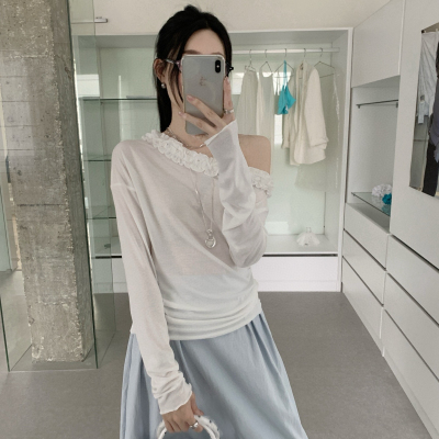 eternal.西子-春首爆斜肩收腰花边松弛感上衣针织衫51787