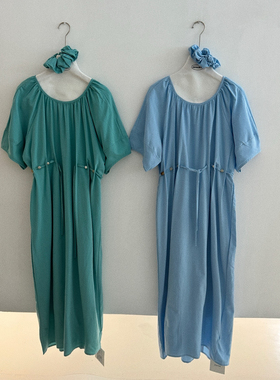 西子】腰间别致珠子收腰设计不挑人纯色短袖连衣裙(配发圈)50508#