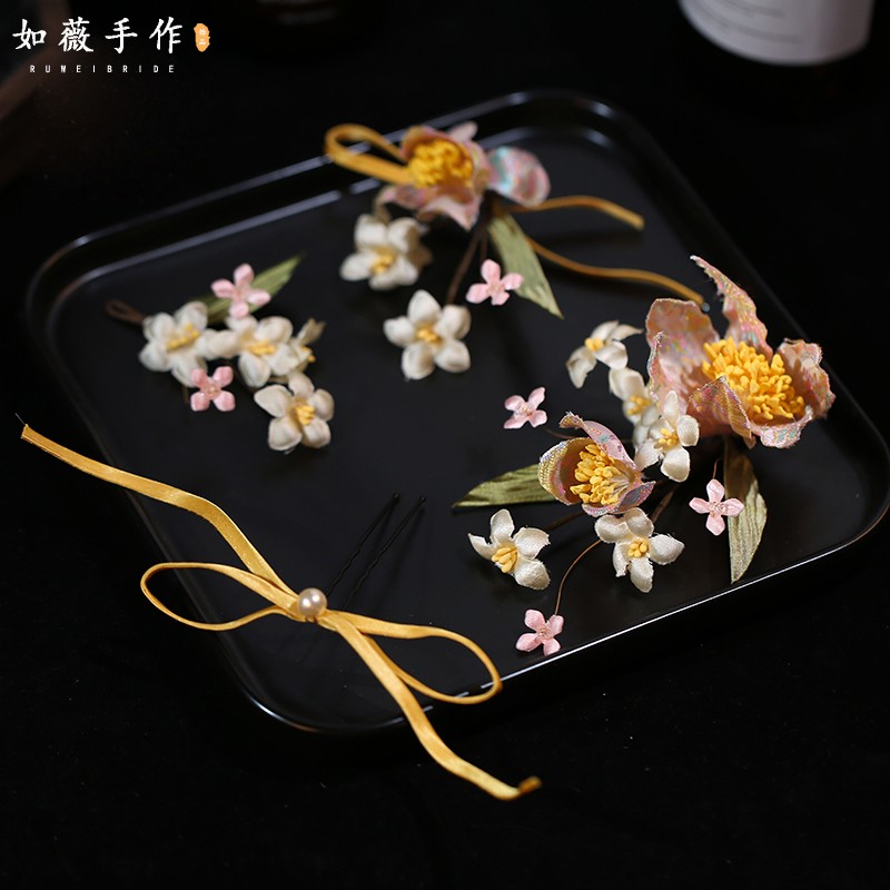 新款古风花朵发簪新娘头饰新中式秀禾服晨袍结婚配饰超仙气质发饰