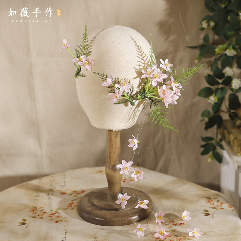 原创设计新娘头饰粉红色花朵发簪简约气质发饰头饰旗袍敬酒服配饰