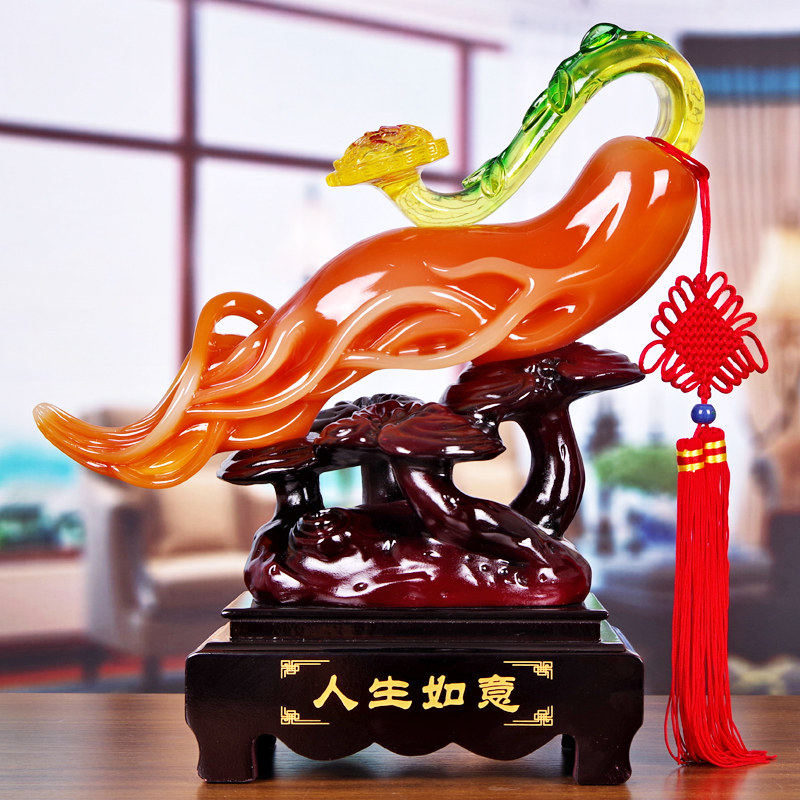 人生玉如意工艺品中式摆件 吉祥人参灵芝酒柜电视柜装饰招财摆设