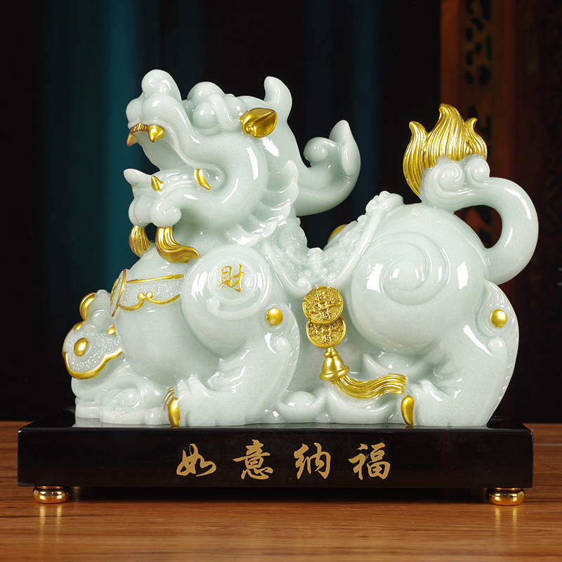 镇宅玉貔貅招财摆件一对转运皮丘客厅办公室聚财店铺公司开业贺礼