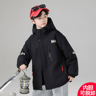 男童冲锋衣三合一可拆卸2026新款秋冬季夹棉中大儿童加厚加绒外套