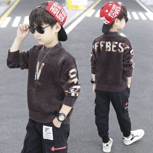 儿童装男童毛衣秋冬款2026新款男孩加厚水貂加绒针织衫大童冬季潮