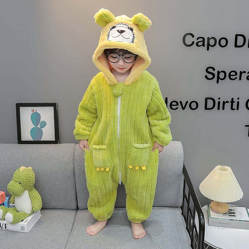 男童连体睡衣秋冬款儿童法兰绒家居服男孩加绒加厚宝宝冬装防踢被