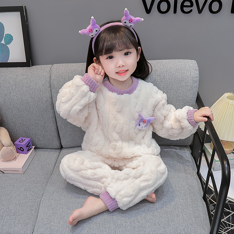 2025新款女童法兰绒珊瑚绒睡衣 韩版秋冬家居服适用多种年龄