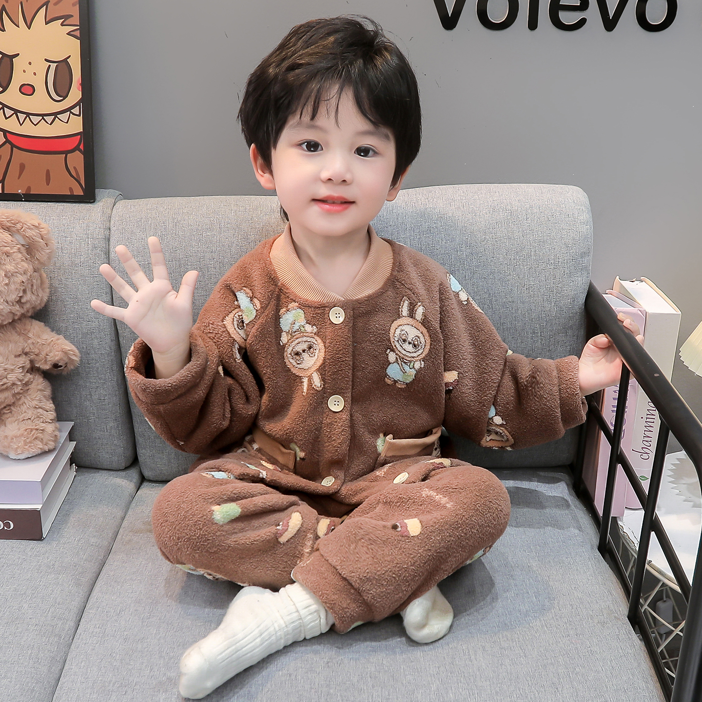 儿童睡衣男童秋冬款2025新款珊瑚绒男宝宝家居服中小童套装两件套